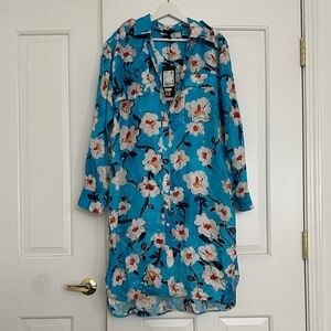 Escada 100% Silk Floral Shirt Dress Size 42 NWT $1450 | Blue Print